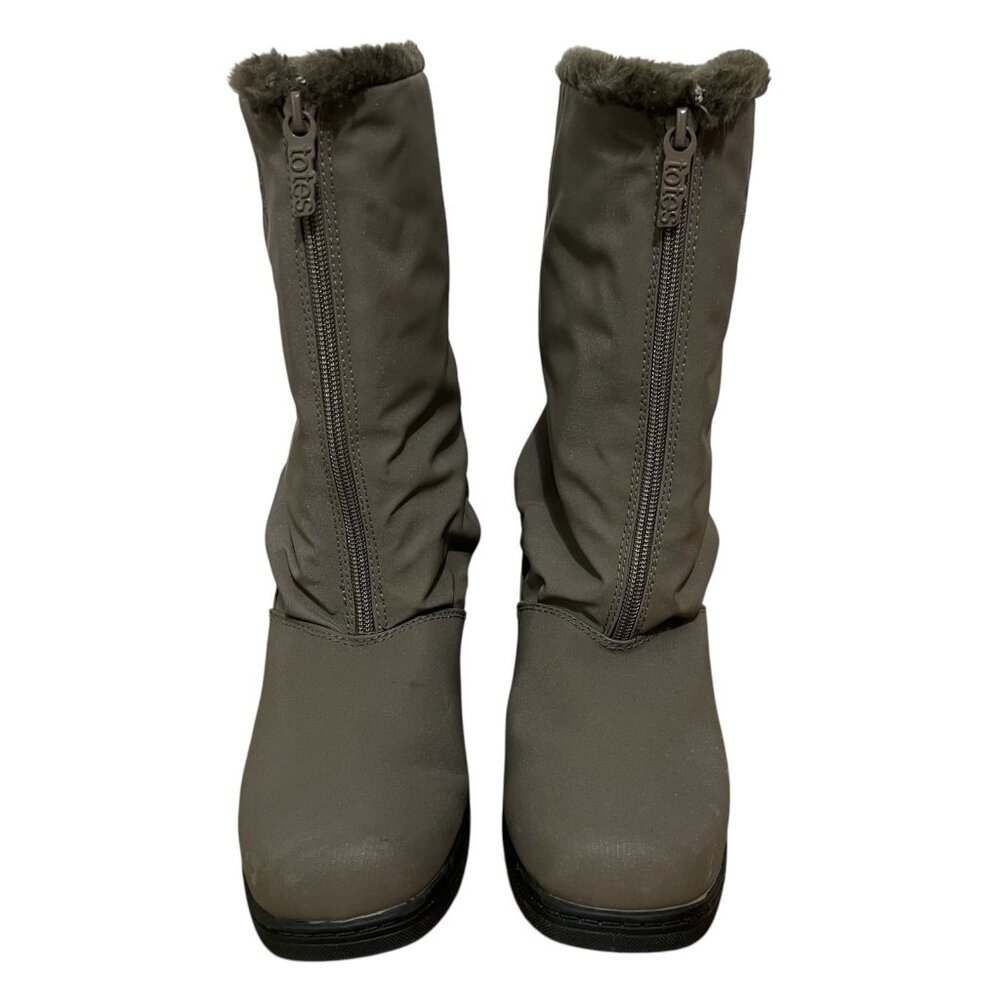 Totes Chromatics Snowflake Taupe Front Zip Lined Waterproof Boots Women SZ 8 - Picture 5 of 9